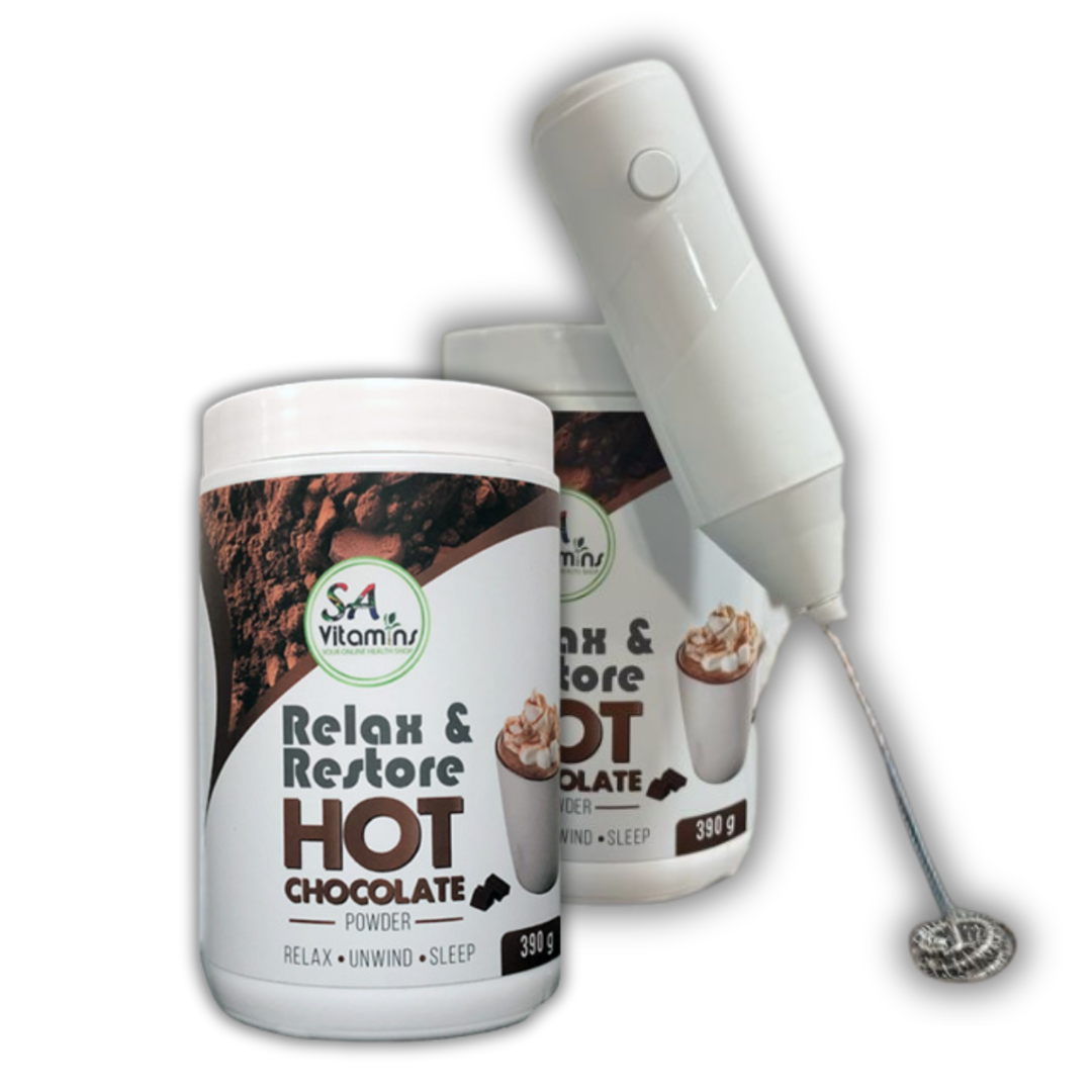 2x Relax & Restore Hot Chocolate 390g with FREE limited edition Mini Blender