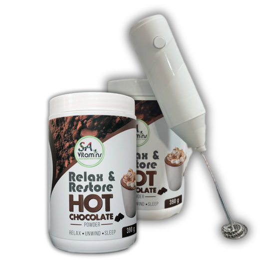 2x Relax & Restore Hot Chocolate 390g with FREE limited edition Mini Blender